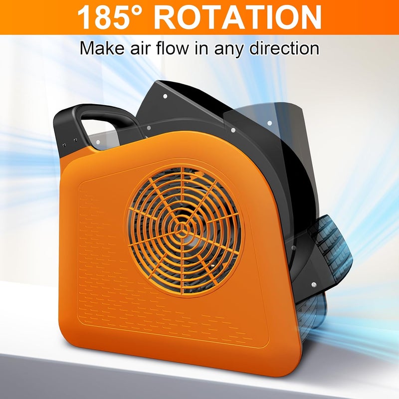 Puligoth Portable Blower Fan for Home: High Velocity Floor Fans for Cooling and Drying - Air Mover with 185° Rotating for Bedroom, Garage, Shop and Gym, 3 Speeds Utility Fan with 2 AC Outlets, Orange - Image 5